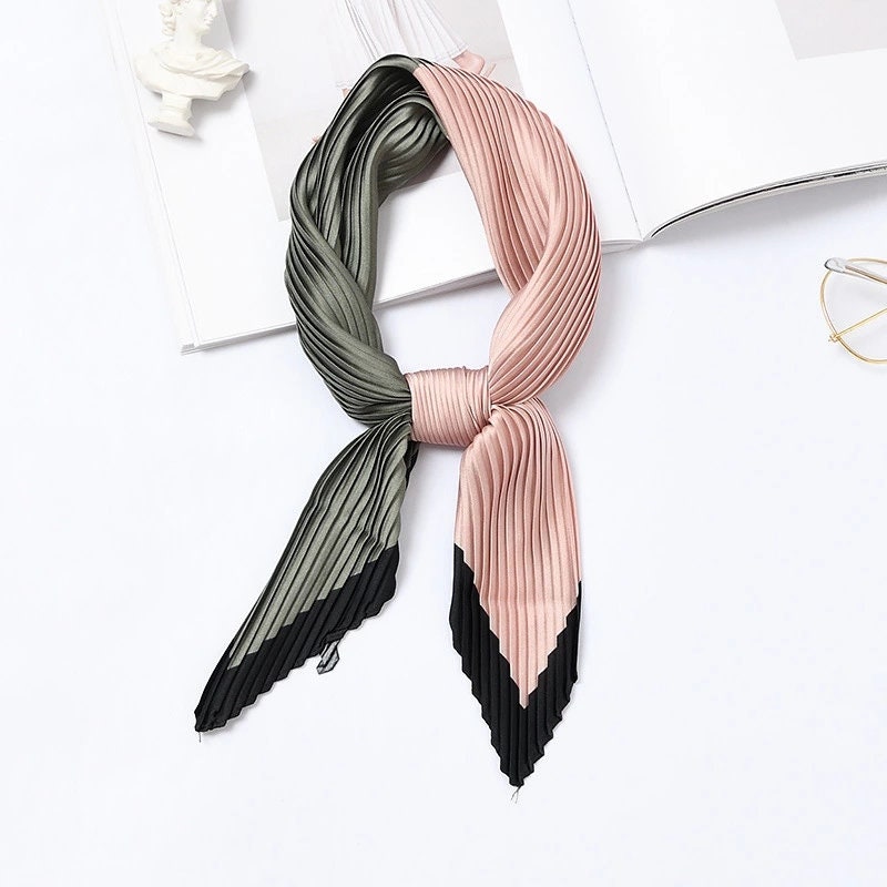 Pink Pleated Twill Scarf | Silky Hair Bandana, Neckerchief