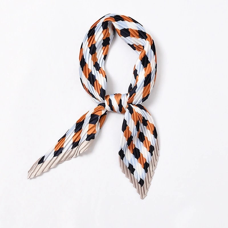 The Plaid Bandana | Hair Scarf | Silky Neckerchief | Fashion Face Mask | Twill | Pleated | Plisse Scarf