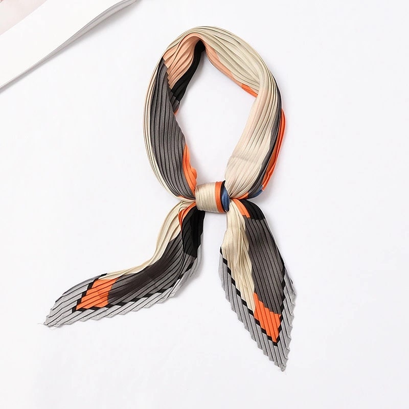 Retro Printed Twill Bandana | Orange, Blue & Gray Hair Scarf