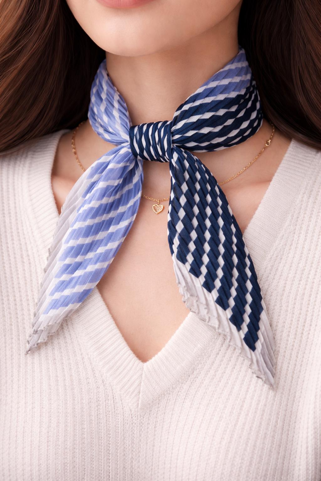 Blue Plisse Twill Bandana | Silky Neckerchief, Hair Scarf